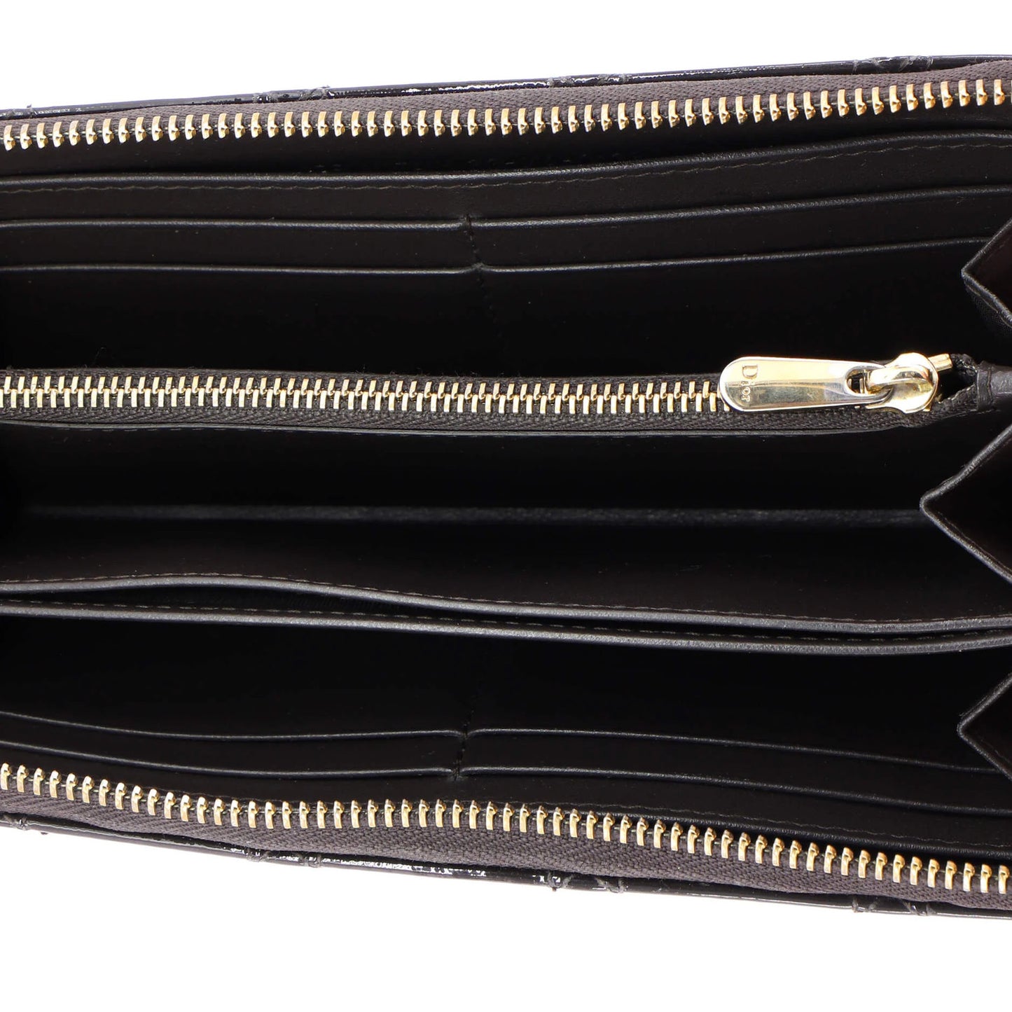 Christian Dior Lady Dior Zip Around Wallet Cannage Quilt Patent Long