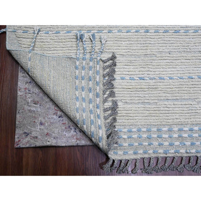 10'2"X14'7" Gray Moroccan Weave Minimalist Design Hand Knotted Wool Rug