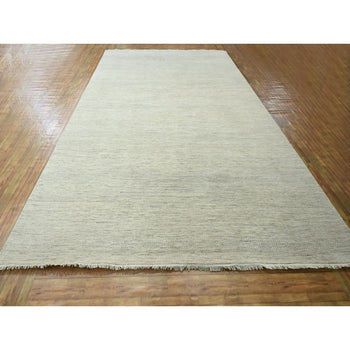 10'X14' Ivory Modern Grass Design Hand Knotted Wool And Silk Oriental Rug