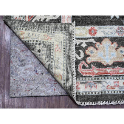 7'X12'3" Black Afghan Angora Oushak Hand Knotted 100% Wool Runner Rug