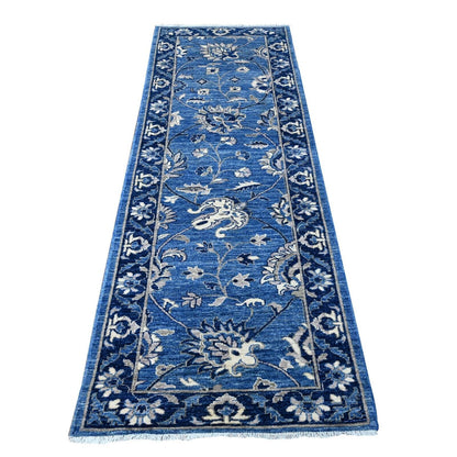 2'10"X8'3" Blue Hand Knotted Pure Wool Mahal Design Runner Oriental Rug