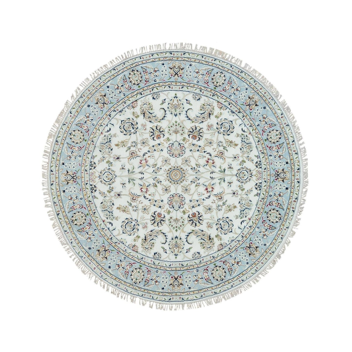 6'1"X6'1" White 100% Wool Hand Knotted Nain Design 250 Kpsi Round Rug
