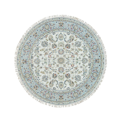 6'1"X6'1" White 100% Wool Hand Knotted Nain Design 250 Kpsi Round Rug