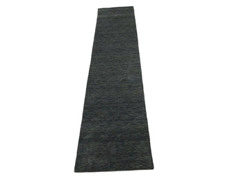 Solid Charcoal Hand-Loomed 3X12 Gabbeh Wool