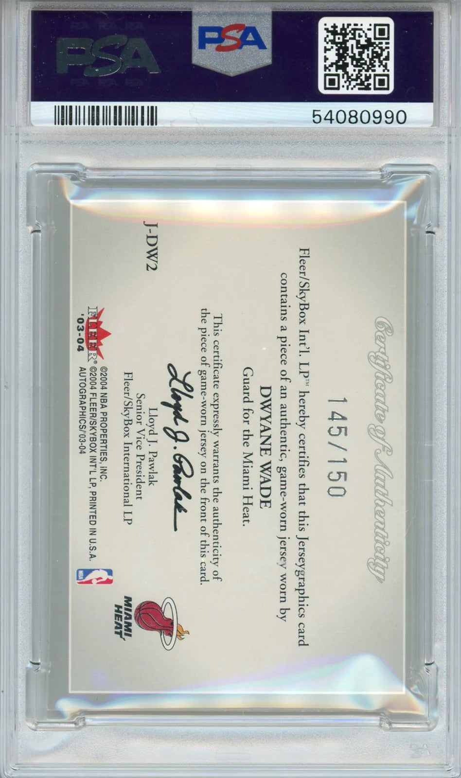 Dwyane Wade 2003 Skybox Jerseygraphics Sliver Rookie Card #J-Dw2 (Psa)