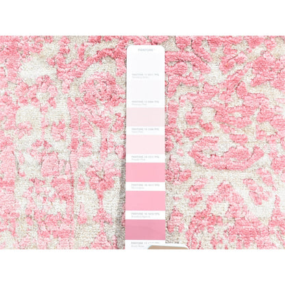 2'6"X7'9" Pink Broken Farsian Design Wool/Silk Hand Knotted Runner Rug