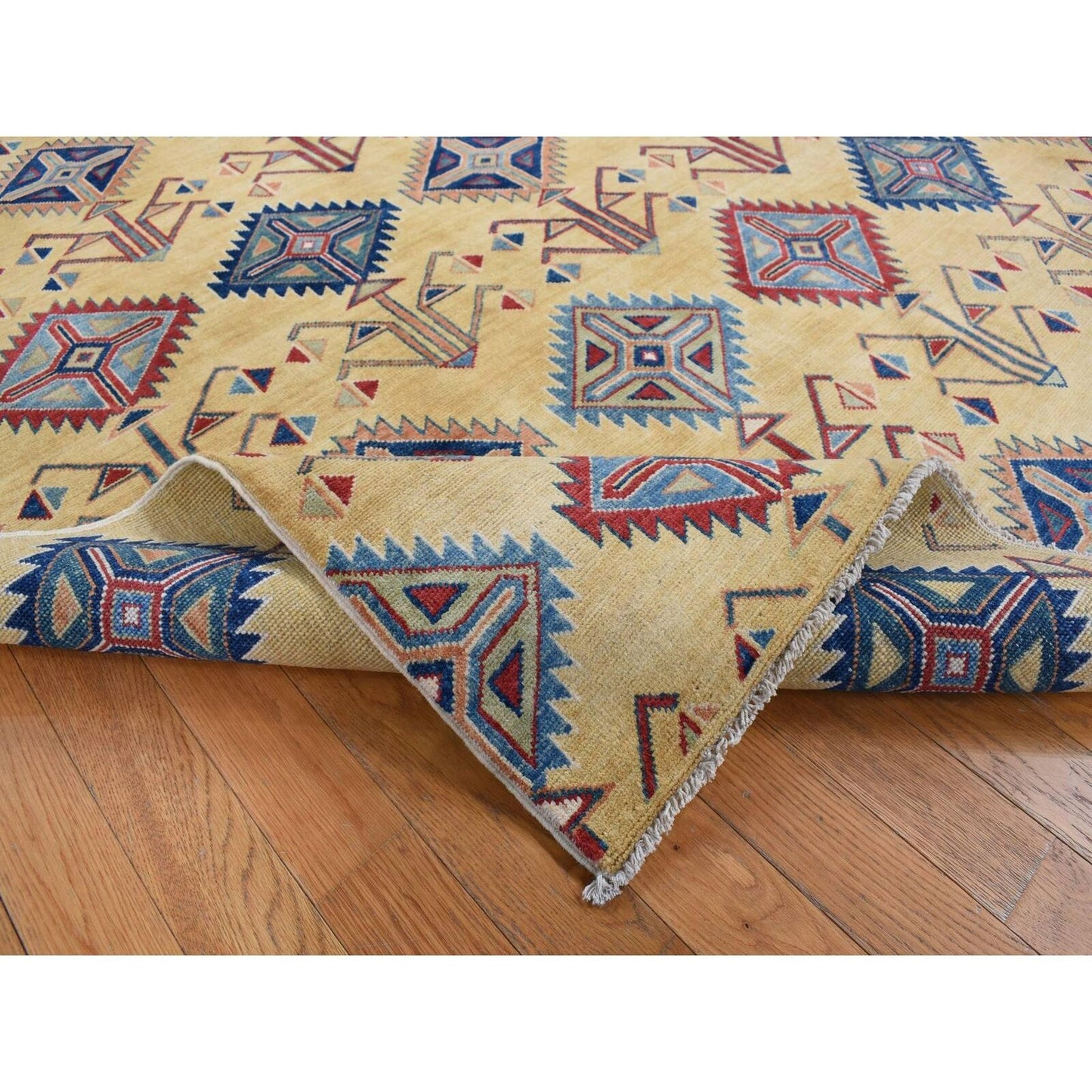 6'1"X9'1" Mellow Yellow Special Kazak Design Hand Knotted Soft Wool Rug