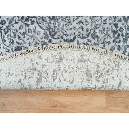 6'X6' Ice Gray Wool And Silk Broken And Erased Hand Knotted Oriental Rug