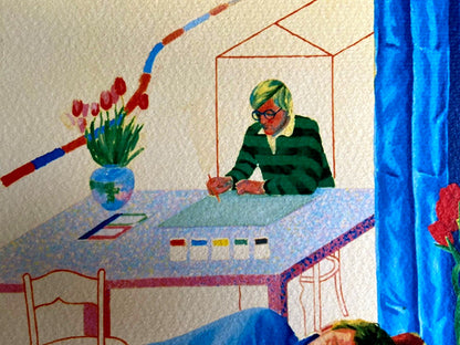 David Hockney / Signed Coa / Limited Numbered Crayon Drawing