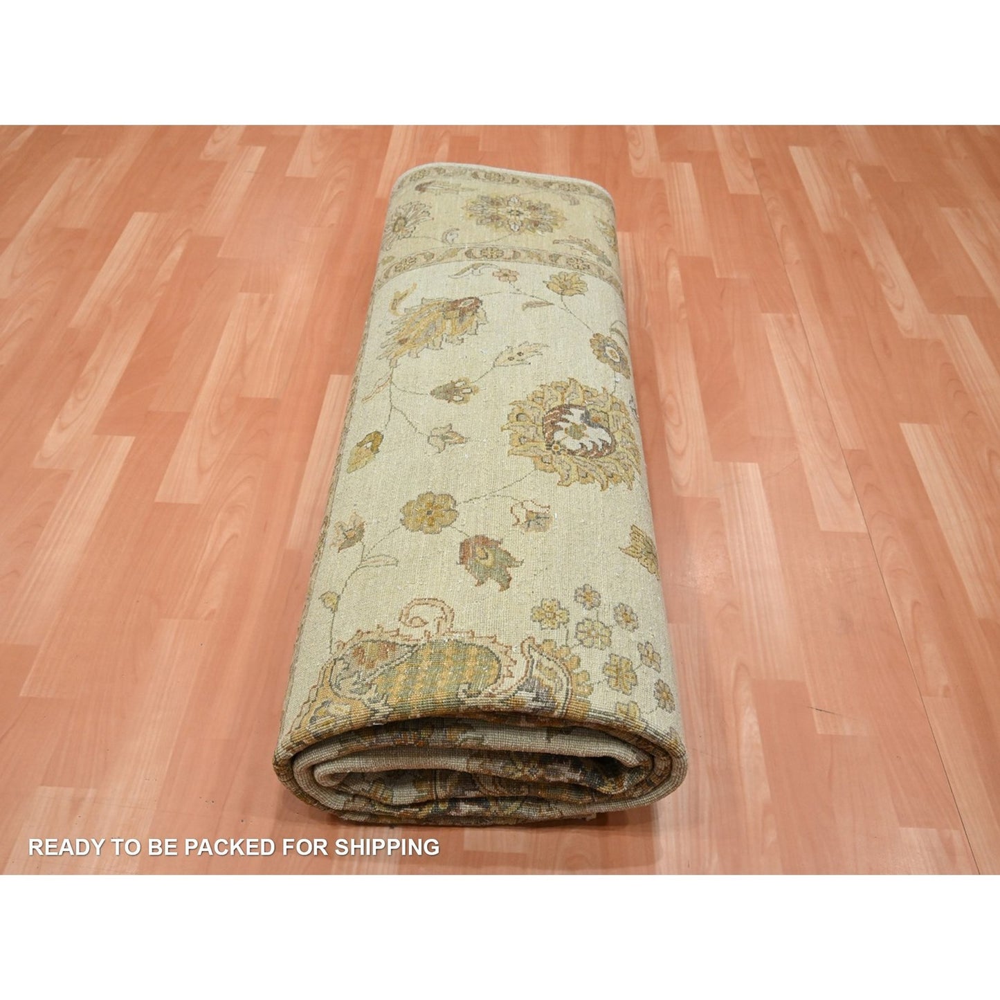 8'X10' Ivory Hand Knotted Agra Ziegler Design Leaf Pattern Pure Wool Rug