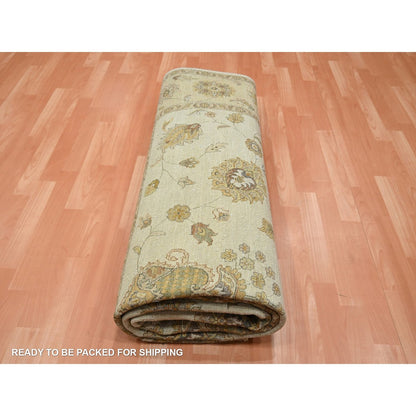 8'X10' Ivory Hand Knotted Agra Ziegler Design Leaf Pattern Pure Wool Rug