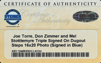 Joe Torre Don Zimmer & Mel Stottlemyre Signed 16X20 Photo (Steiner)