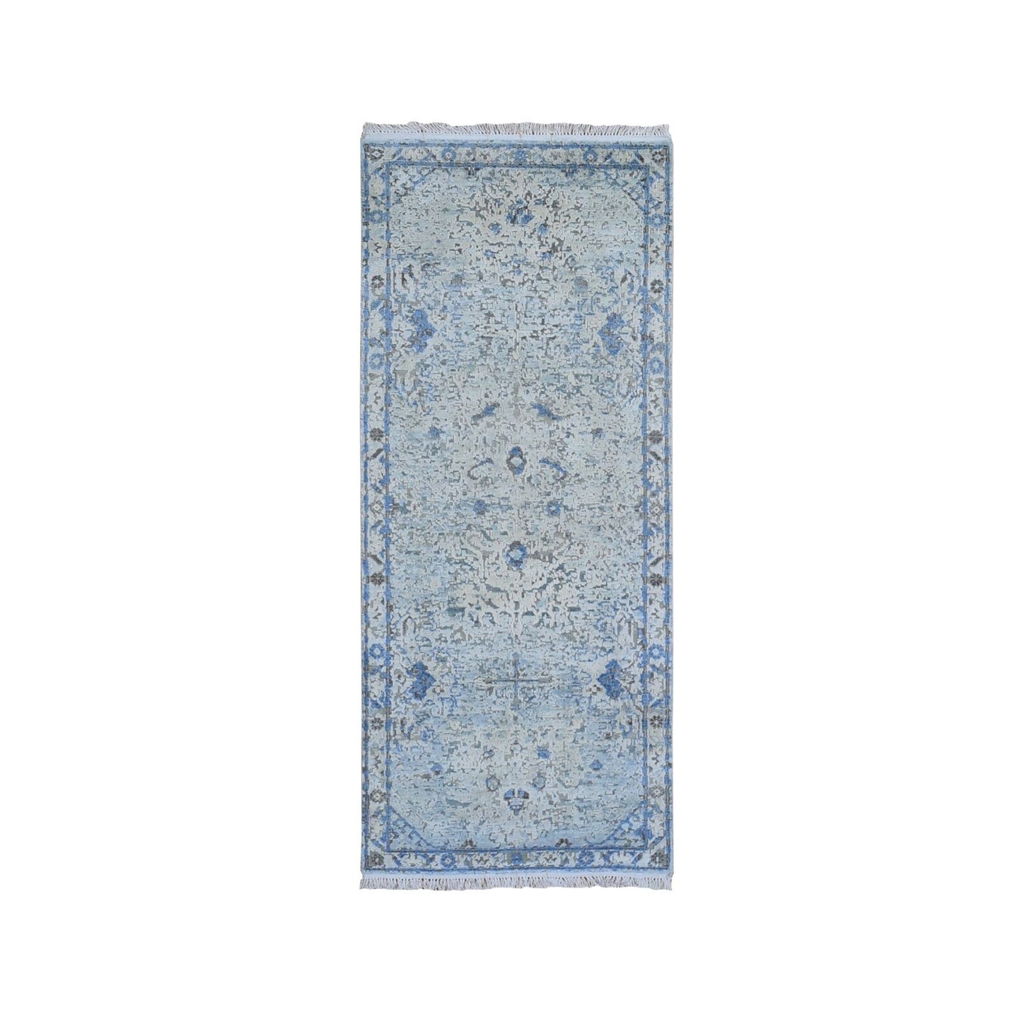 2'6"X6' Distressed Oushak Pure Silk - Text Wool Wide Runner Hand Made Rug