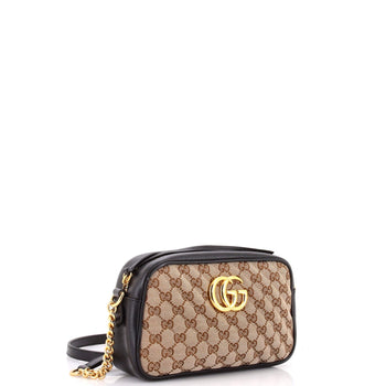 Gucci Gg Marmont Shoulder Bag Diagonal Quilted Gg Canvas With Leather Small