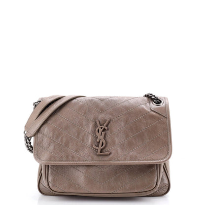 Saint Laurent Niki Chain Flap Bag Matelasse Chevron Leather Medium