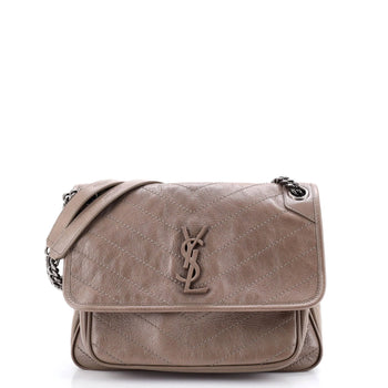 Saint Laurent Niki Chain Flap Bag Matelasse Chevron Leather Medium