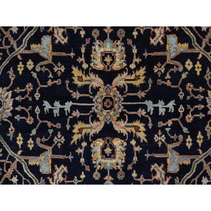 6'X9'3" Blue Antiqued Fine Heris Re-Creation Rug Hand Knotted Soft Wool