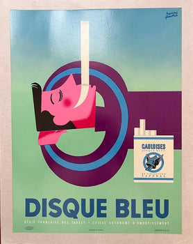 1960S Disque Bleu Poster By Henri Faur  Vintage French Gauloises Cigarette Ad