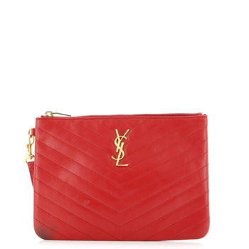 Saint Laurent Classic Monogram Wristlet Pouch Matelasse Chevron Leather Small