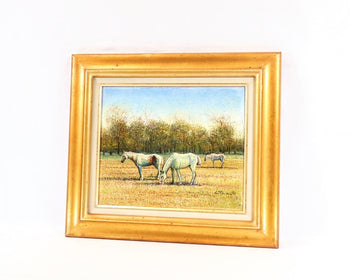 Valerie Pfeiffer Original Oil Painting -White Horses San Antonio De Areco Signed