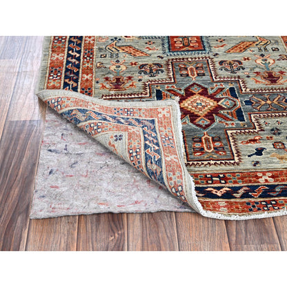 2'9"X7'6" Pastel Gray Caucasian Design Soft Wool Hand Knotted Runner Rug