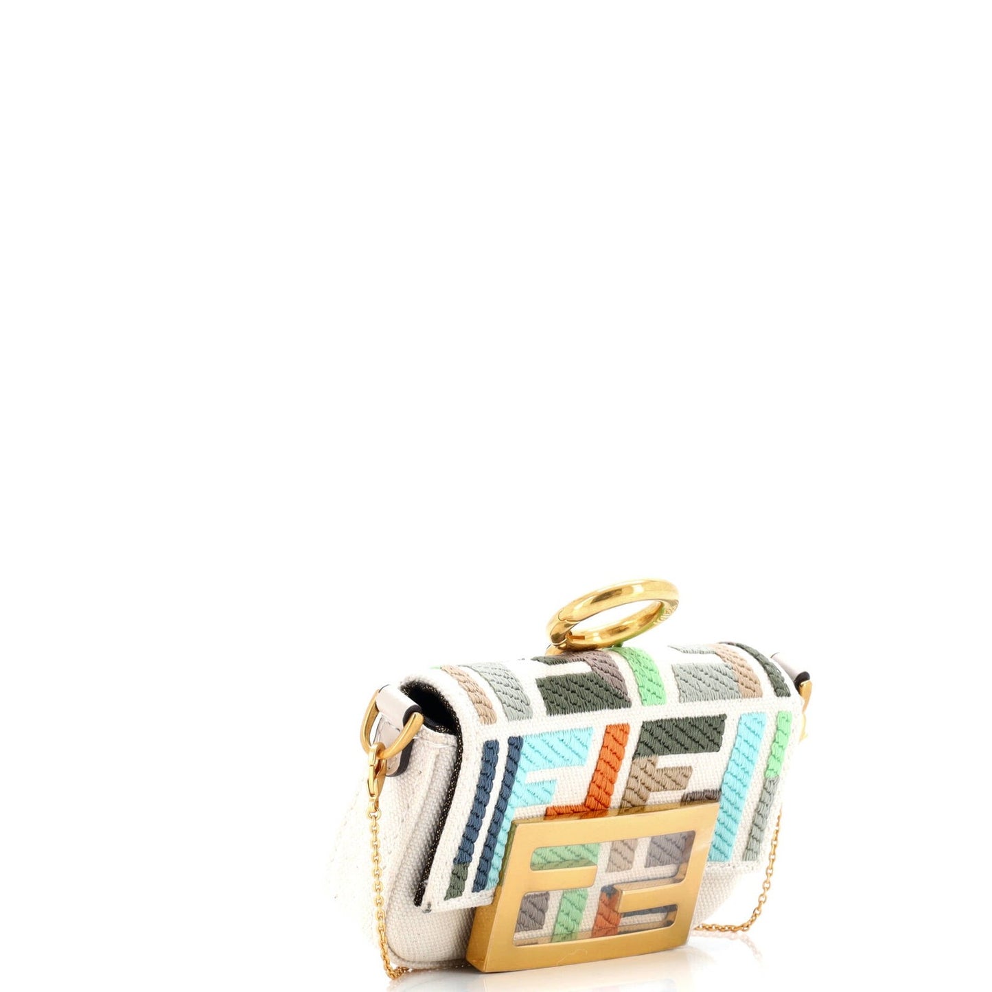 Fendi Chain Baguette Charm Bag Zucca Embroidered Canvas Nano