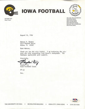 Hayden Fry Football Coach Signed Tls Letter