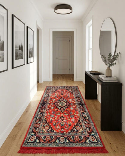 3'7X7'0 Red Traditional Classic Floral Handmade Oriental Rug Entryway Carpet