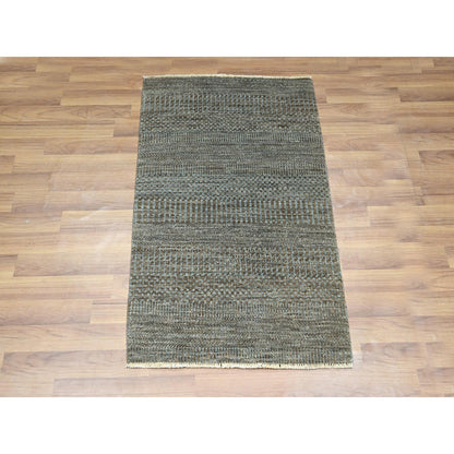 2'X3' Mocha Brown Modern Grass Design Hand Knotted 100% Wool Mat Rug