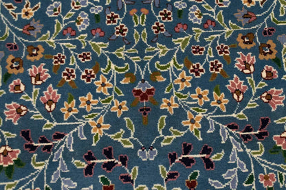 6X8 ft Hand-Knotted Teal Blue Kirman Oriental Rug