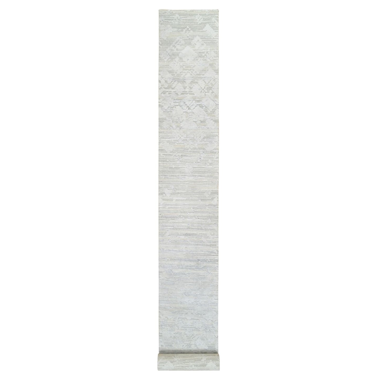 2'7"X24'3" Gray Modern Hand Knotted Hand Spun Natural Wool Xl Runner Rug