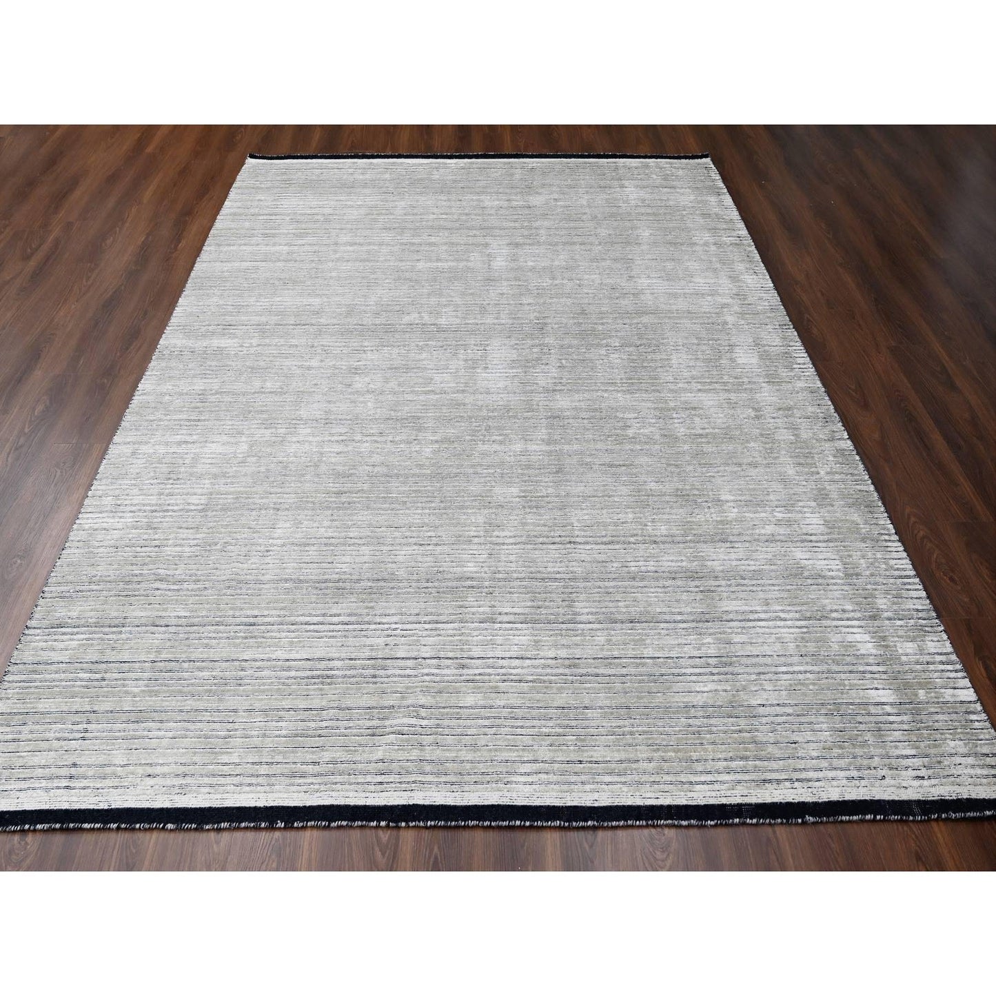 9'1"X12'1" Taupe Wool And Silk Hand Loomed Modern Design Oriental Rug