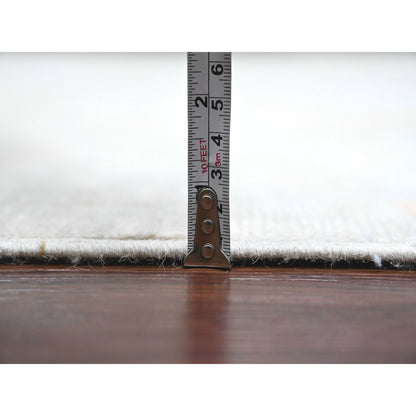 9'7"X13'6" White Afghan Angora Oushak Vines Design Wool Hand Knotted Rug