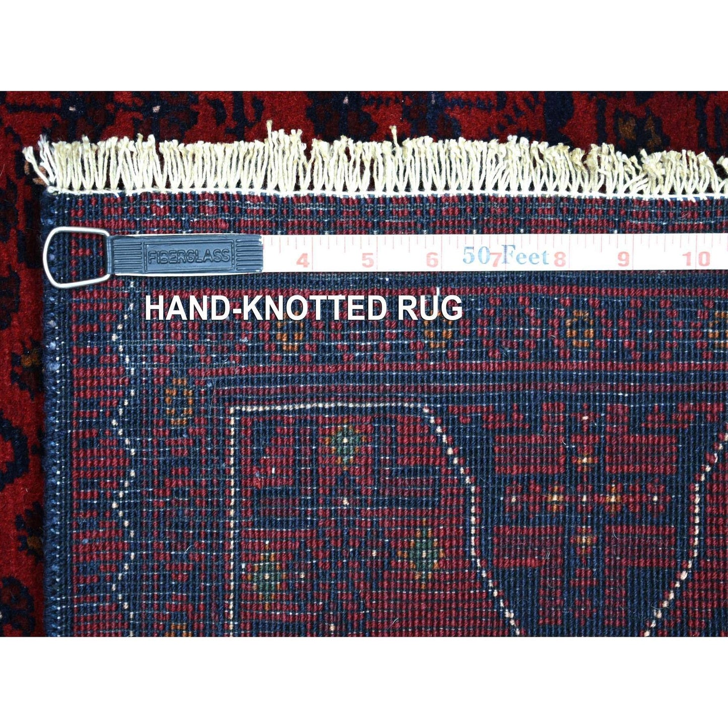 3'2"X4'8" Deep Red Velvety Wool Hand Knotted Afghan Khamyab Rug