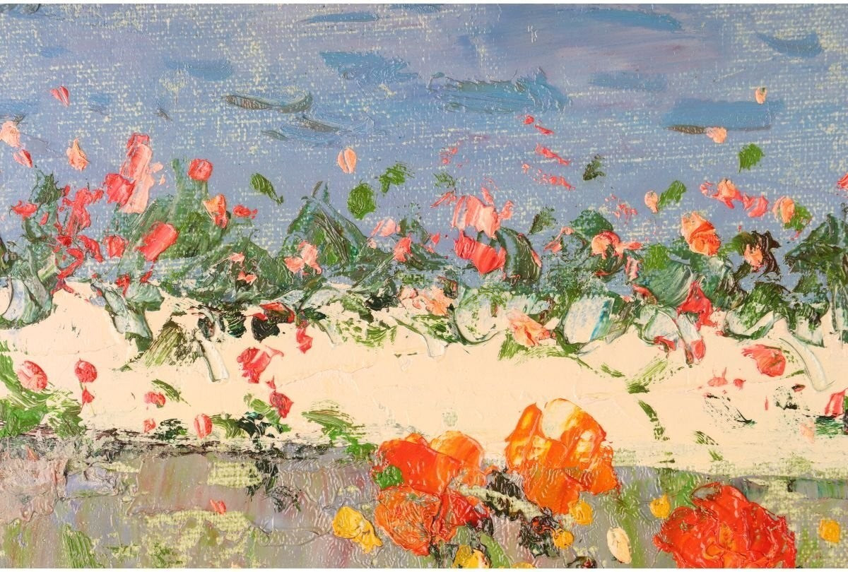 Original Oil Painting Mediterranean View Flowers Signed 20F