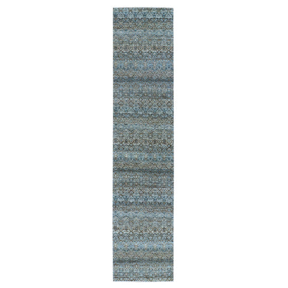 2'6"X12' Blue Kohinoor Herrita Design 100% Wool Hand Knotted Runner Rug