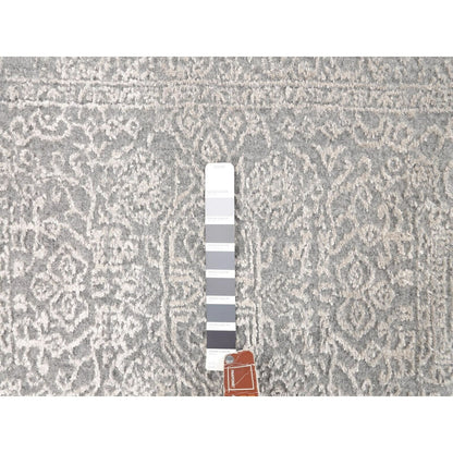 2'5"X12'2" Gray Fine Jacquard Hand Loomed Runner Wool And Art Silk Rug