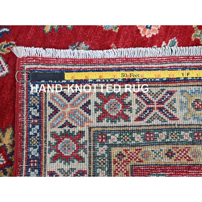 2'9"X16'5" Red Kazak With Tribal Design Soft Wool Hand Knotted Runner Rug