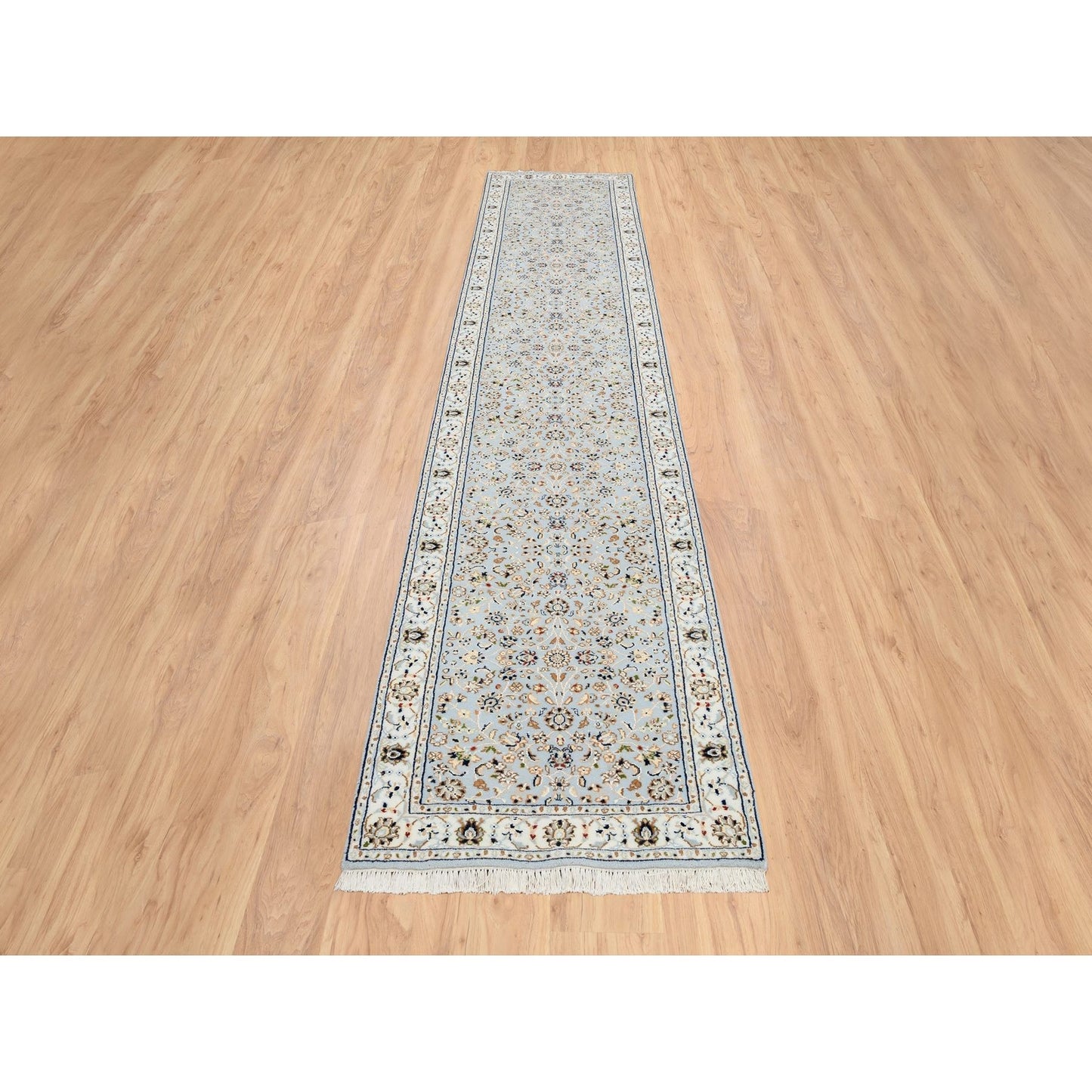 2'6"X13'9" Blue Nain Flower Design 250 Kpsi Wool Hand Knotted Runner Rug