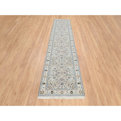2'6"X13'9" Blue Nain Flower Design 250 Kpsi Wool Hand Knotted Runner Rug