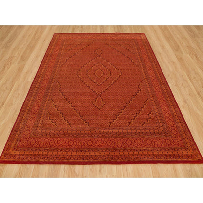 8'1"X10'1" Spicy Orange Wool And Silk Tebraz Mahi Hand Knotted Rug