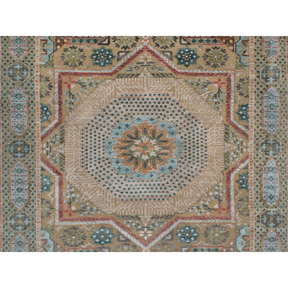 4'1"X6' Khaki Brown Wool And Silk Rug Mamluk Design Hand Knotted Oriental