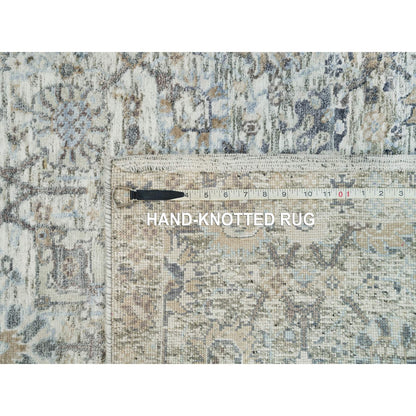 3'X5' Gardenia Ivory Silk And Wool Hand Knotted Tebraz Vase Design Rug