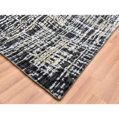 9'X12'4" Jet Black Organic Wool Hand Knotted Abstract Design Rug
