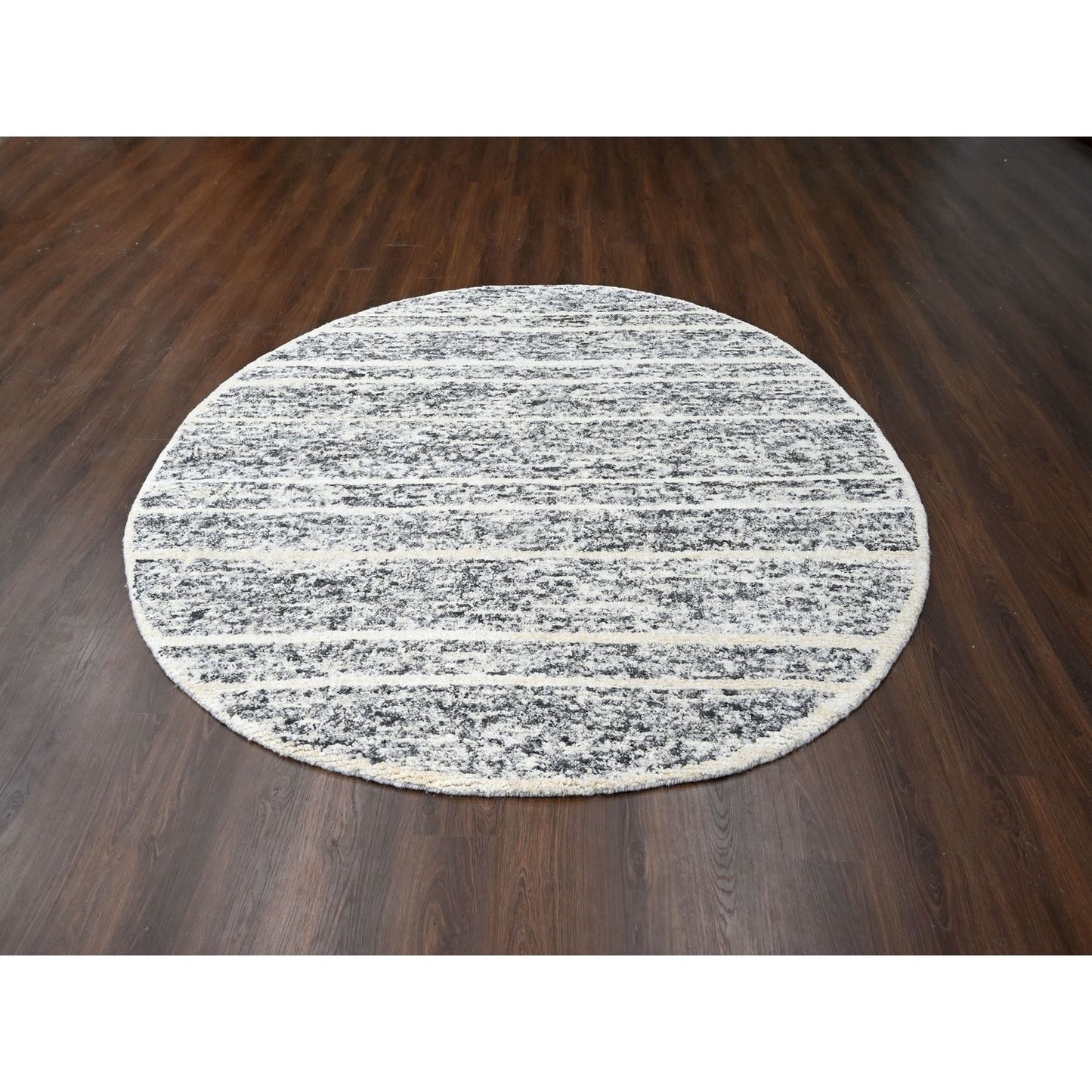8'X8' Salt And Pepper Modern Striae Design Wool Hand Knotted Round Rug