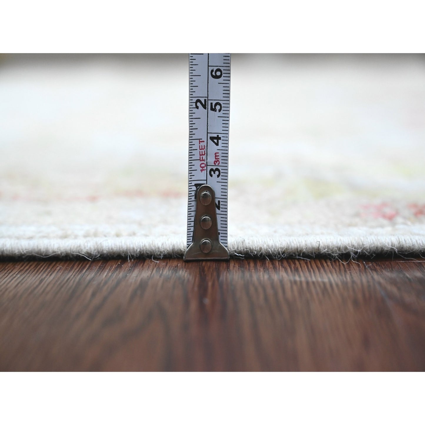 4'X11'9" White Hand Knotted Angora Oushak Leaf Design All Wool Runner Rug