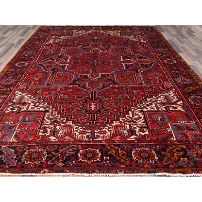 8'4"X11'3" Candy Apple Red With Salt White Corners Old Heris Oriental Rug
