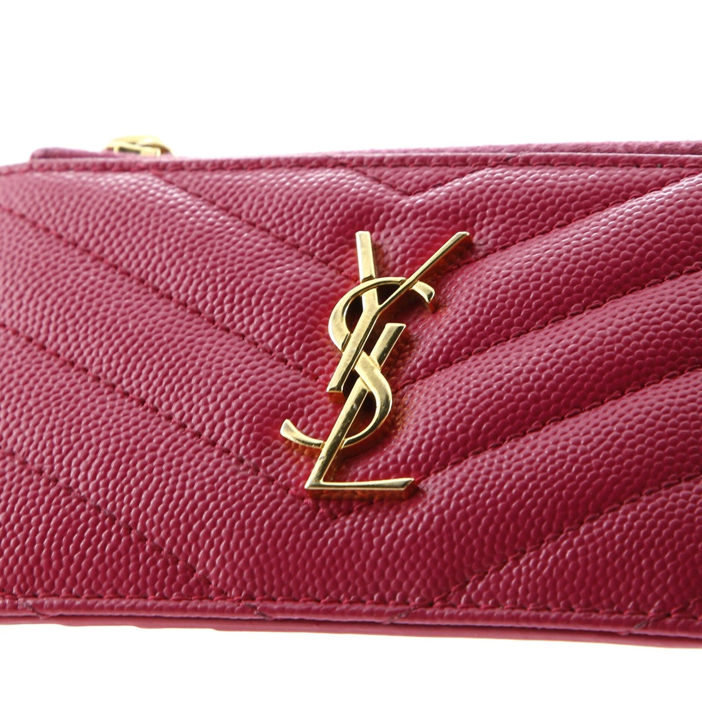 Saint Laurent Monogram Fragments Zip Card Holder Matelasse Chevron Leather