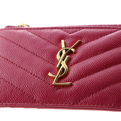 Saint Laurent Monogram Fragments Zip Card Holder Matelasse Chevron Leather