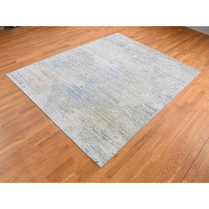 8'X10'6" Ivory Pure Silk Hand Knotted Modern Oriental Oriental Rug